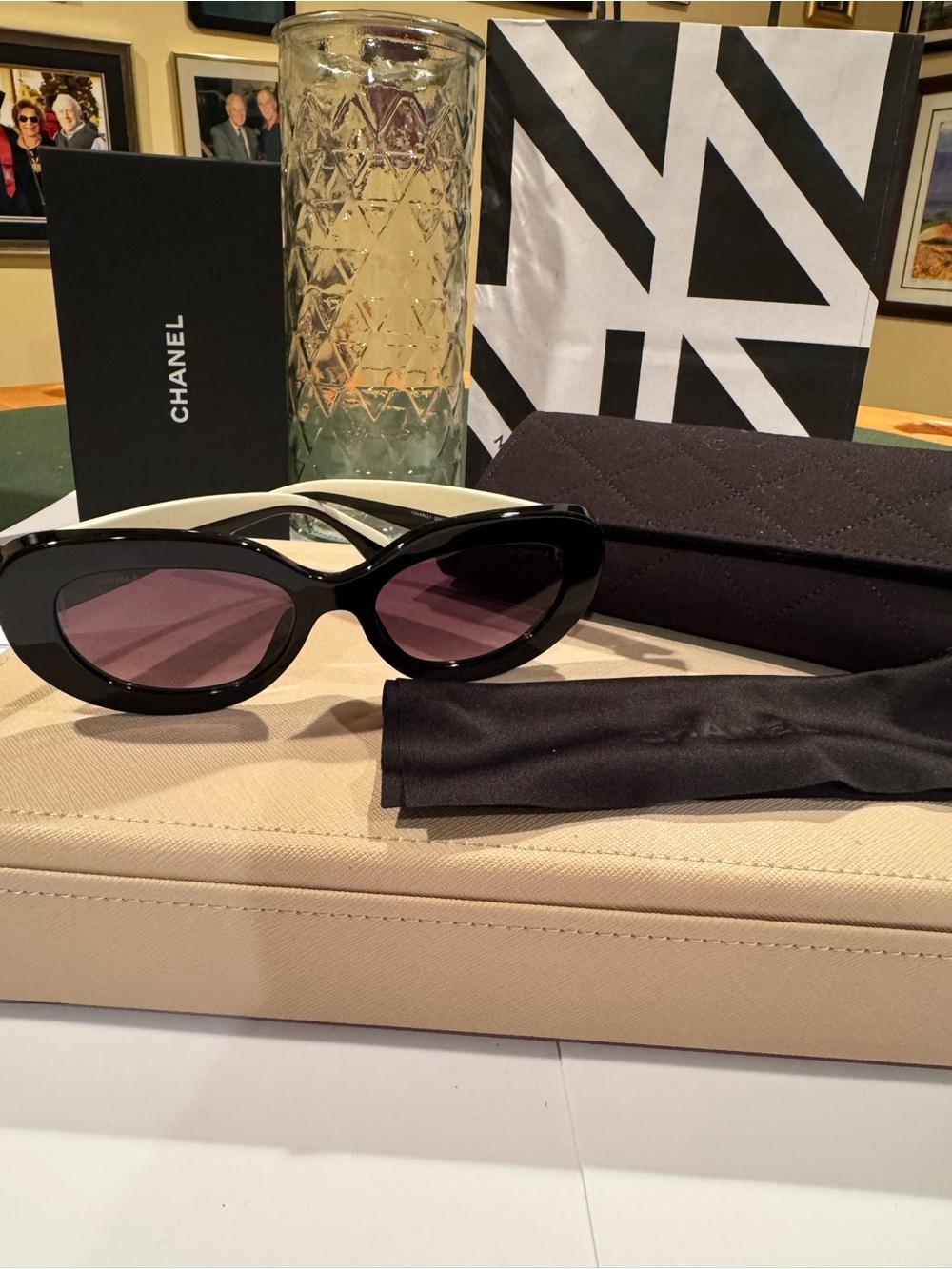 Chanel NWT Black Oval Women's Sunglasses - Designer Style - Picture 6 of 11